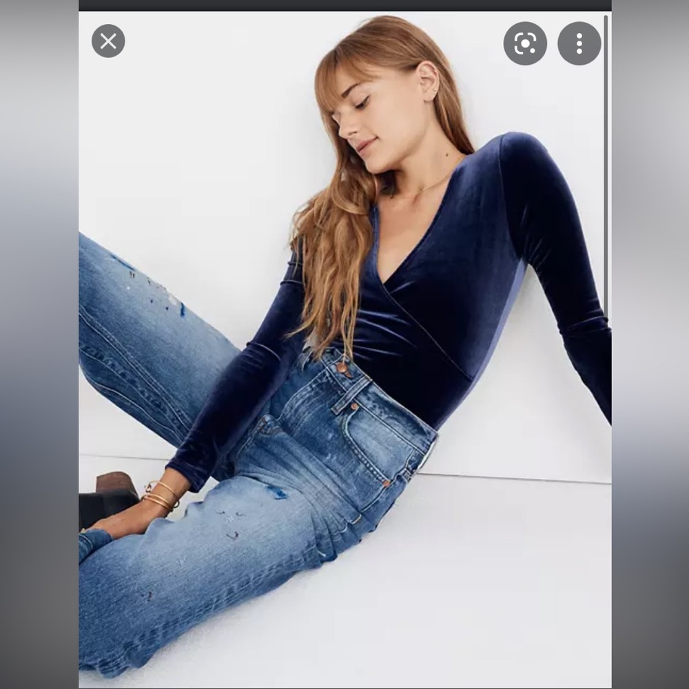 Madewell blue velvet body suit size small